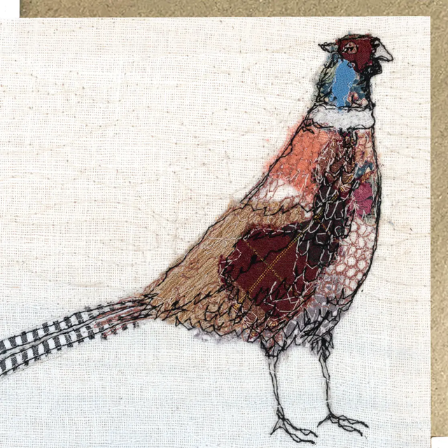The Furtive Field Pheasant Embroidery Art Card