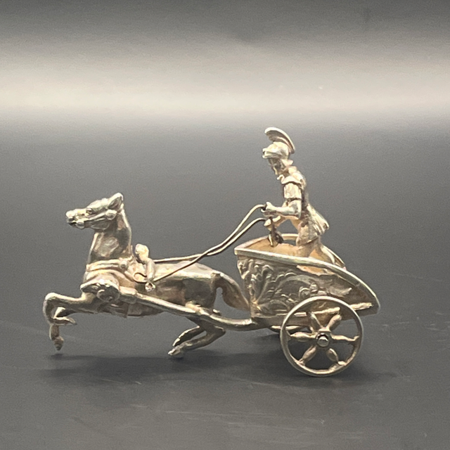 Antique Solid Silver Roman Chariot & Rider | Chester 1902 | Berthold Muller Import
