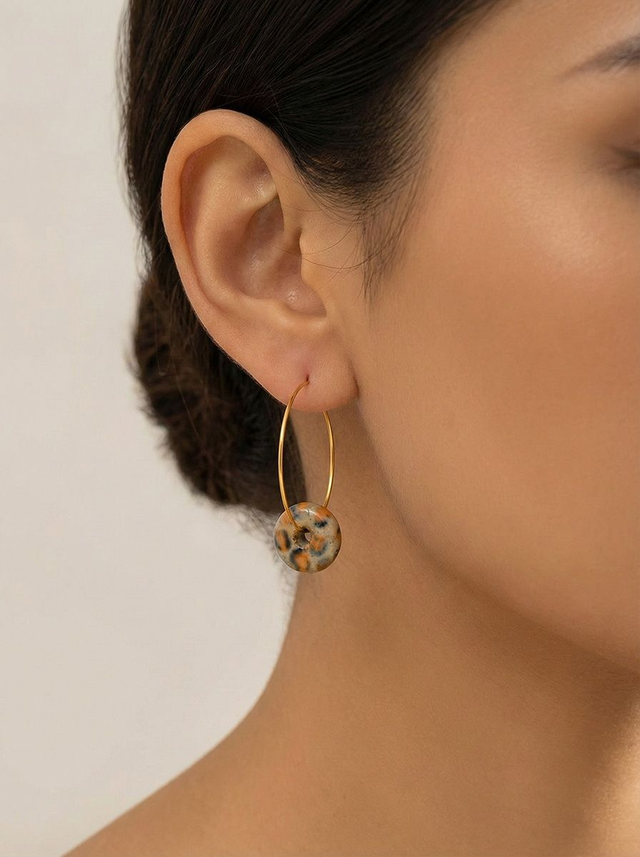 Animal Print Loop Ceramic Earrings - Orange/Blue (beige clay)