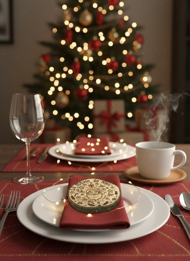 Décoration de table de Noël – médaillon bois gravé