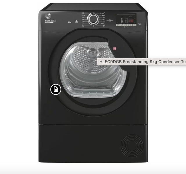 The Hoover HLEC9DGB Freestanding 9kg Condenser Tumble Dryer