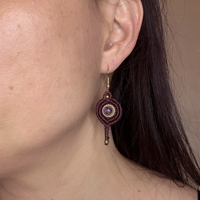 Nocturne - Boucles d’oreilles micro-macramé et améthyste / Collection Céleste