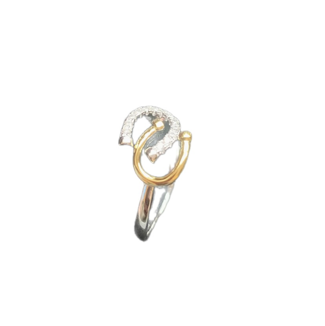 Adjustable 925 Silver Plated Double Horseshoe ring with Zircon