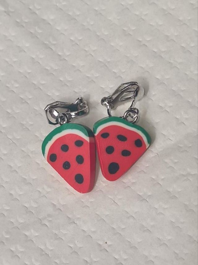 Earrings clay watermelon slices novelty 