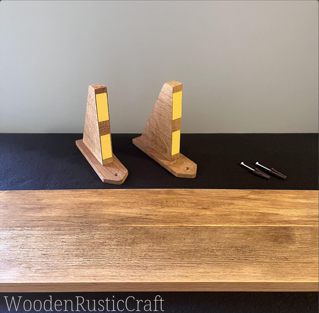 Reclaimed Rubberwood Shelf with Oak Handles