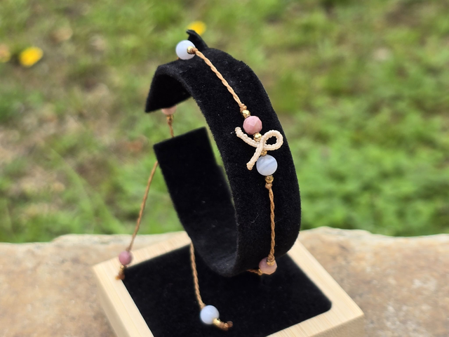Bracelet Cœur Solidaire🎗️Rhodonite & Calcédoine bleue