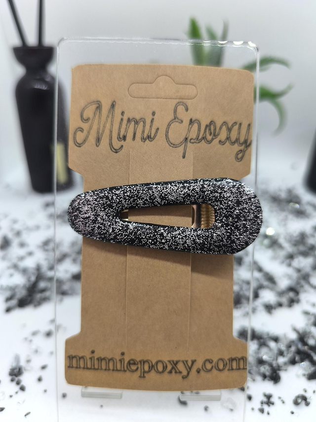 Barrette à cheveux triangle noir pailleté argenté 