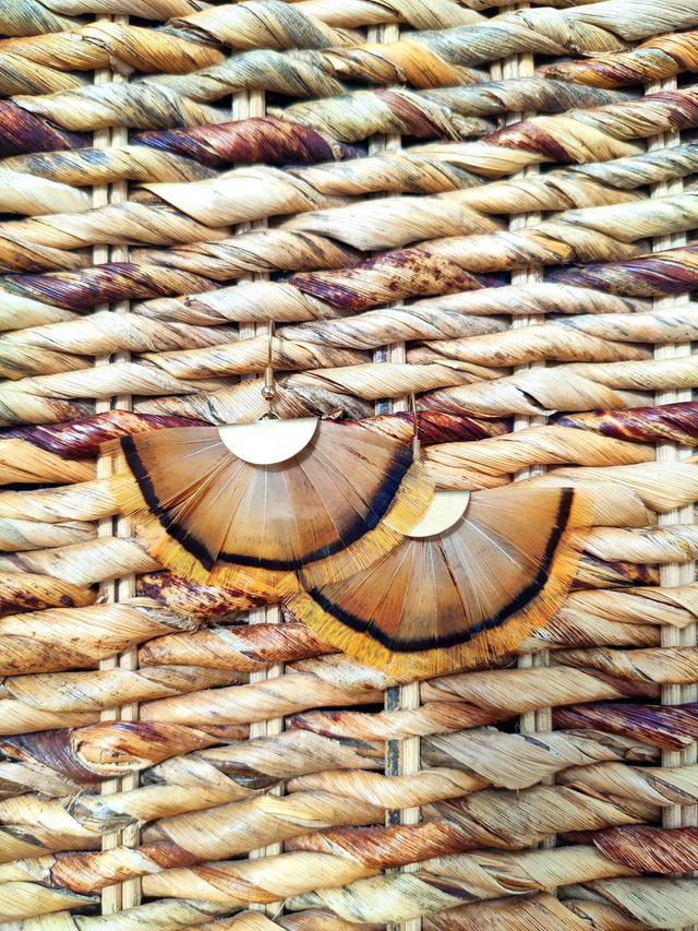 Boucles d'oreilles demi-lune Faisan doré oranges