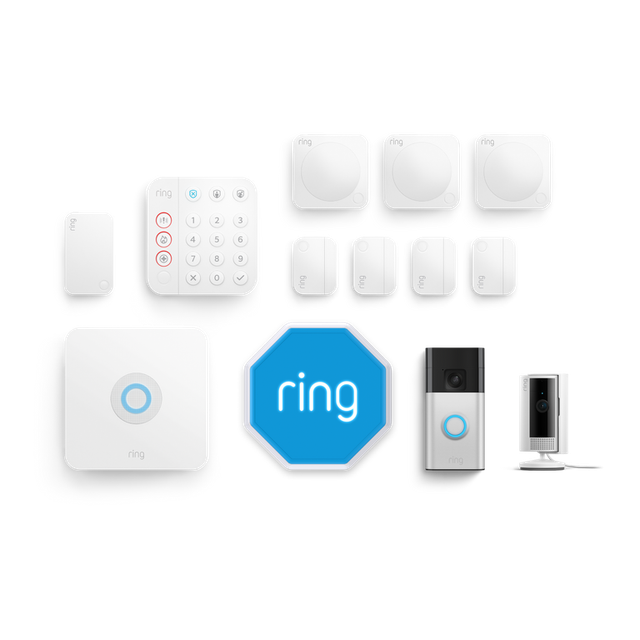 Ring Alarm, Indoor Camera 2nd Gen + Battery Video Doorbell Pack [L] With Siren