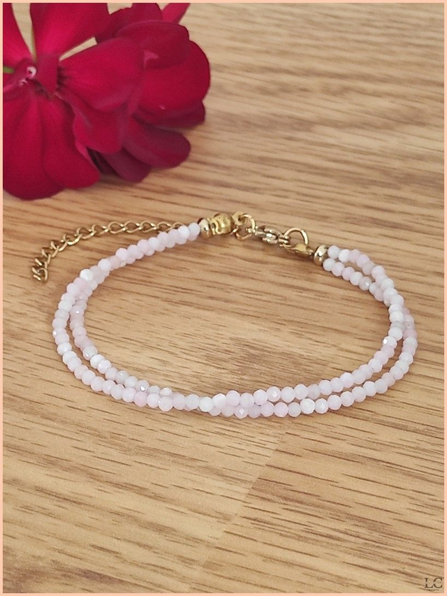 Bracelet 2mm double rang - Opal rose