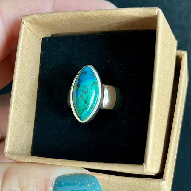 Bague en argent et Chrysocolle Azurite - Taille 54-55