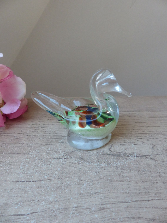 Sculpture Canard en Verre Soufflé, Canard Presse Papier en Verre, Décoration de Bureau, Figurine Canard Verrerie d'Art Kaysersberg en Alsace