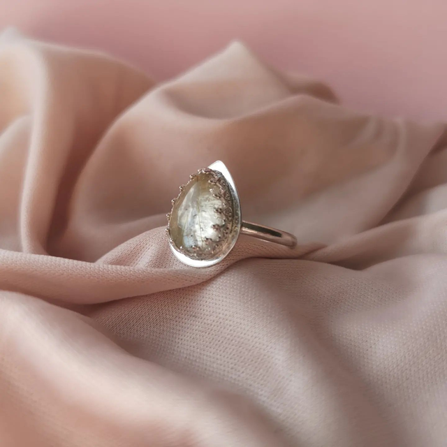 Natural Gold Rutile Quartz Ring