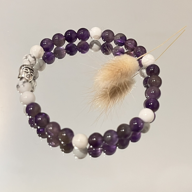 Améthyste 6 mm- Howlite Blanche 6 mm - apaisement - spiritualité – décision – détermination