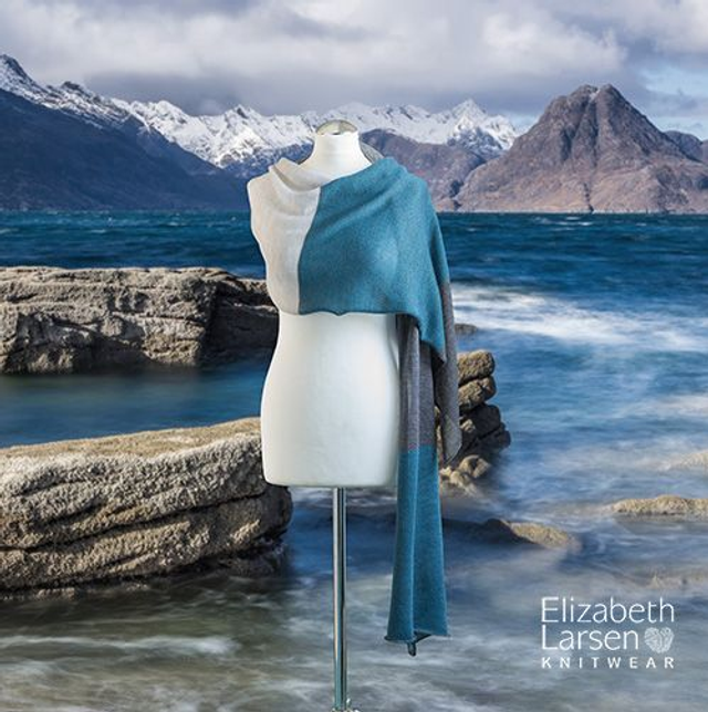Skye Collection teal and grey wrap / pashmina / stole. Super fine merino shawl.