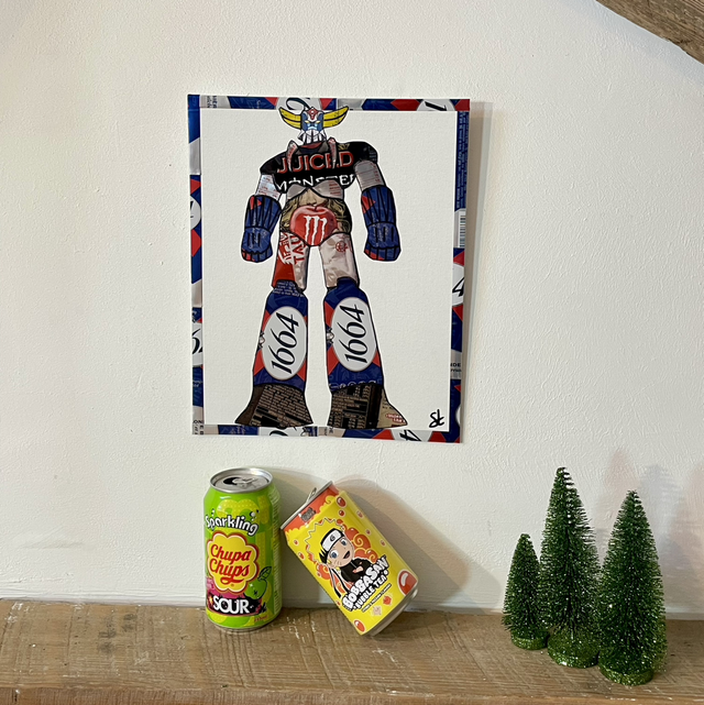 Tableau Goldorak réalisé avec des canettes recyclées 