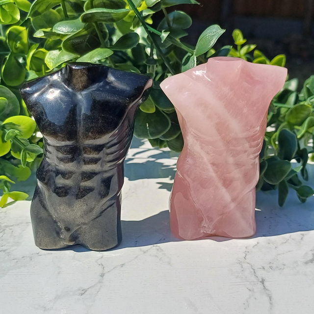 Golden Sheen Obsidian and Rose Quartz Male Body