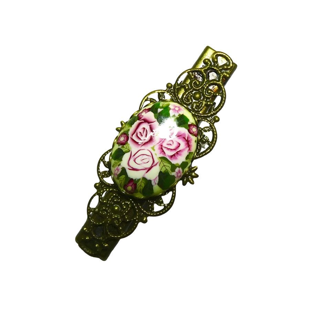 Pince croco estampe rétro trois roses