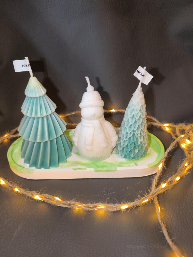 Lot bougie de Noël et socle 