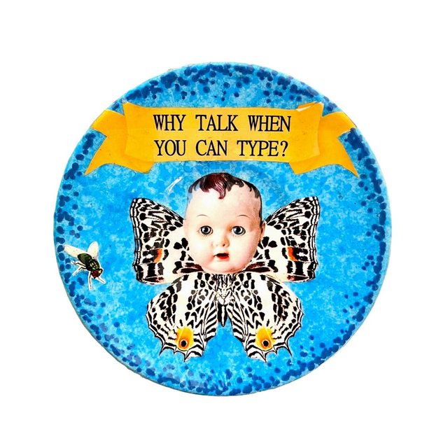 Neon Blue Upcycled Trinket Dish - "Why Talk When You Can Type?" by House of Frisson