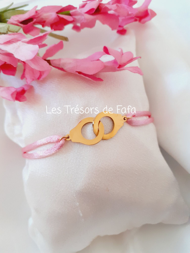 Bracelet menotte cordon rose