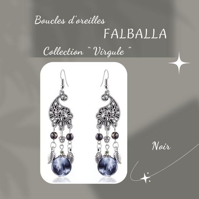 Boucles d&#039;oreilles FALBALLA - Collection Virgule - Noir