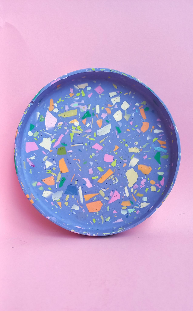 Taca dekoracyjna, lastryko, okrągła podstawka na akcesoria, 16 cm, fioletowa