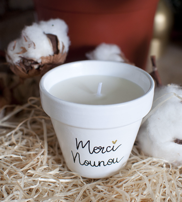 Bougie 8 cm en terre cuite : Merci Nounou 