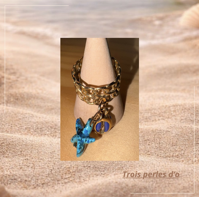 Bague breloque étoile de mer et coquillage 