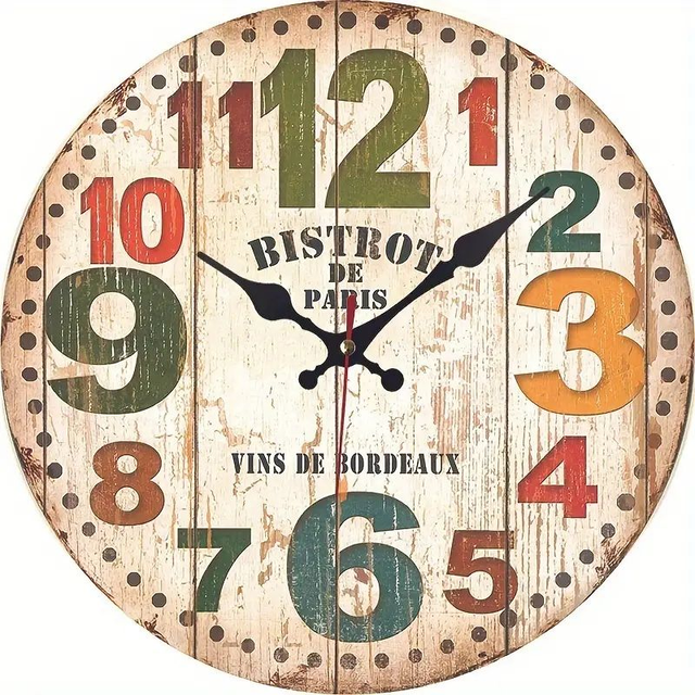 horloge murale, style vintage grands chiffres, silencieuse sans tic-tac  diamètre 25 cm 
