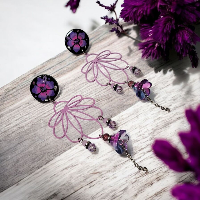 Boucles d'oreilles Flora lavande et parme