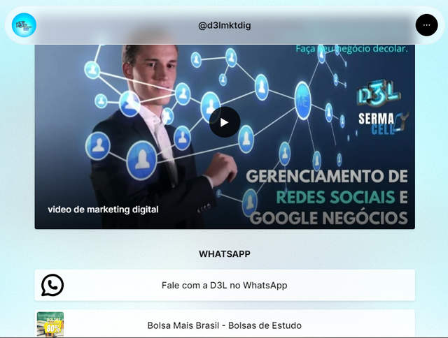 BIO LINK COM VÍDEO DE APRESENTAÇÃO PROFISSIONAL + CANAL DO YOUTUBE