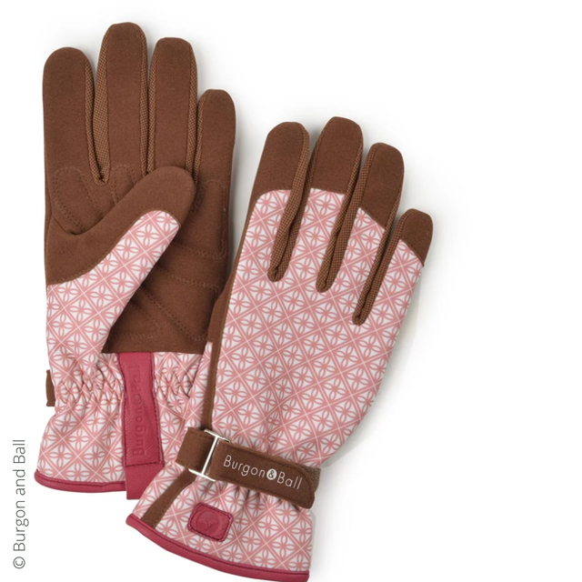 Paire de gants / Imprimé blanc-rose / Burgon and Ball / taille M-L