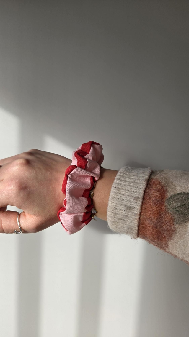 Chouchou rayures rose et rouge