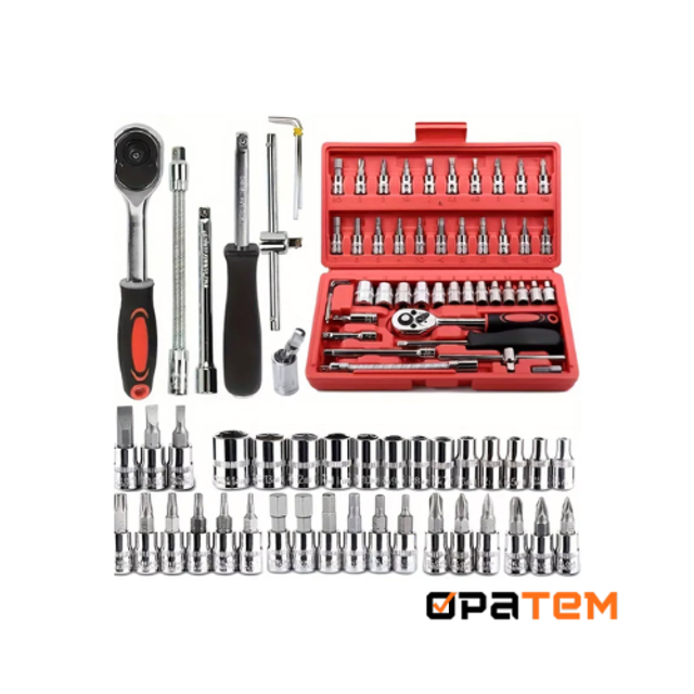 Kit De Ferramentas 46 Peças Jogo De Soquetes Chave Catraca Reversível Com Maleta Jogo De Ferramentas Completo