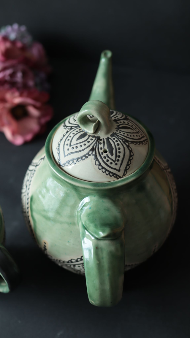 XL 2 Liter Teapot, one-of-a-kind, green mandala