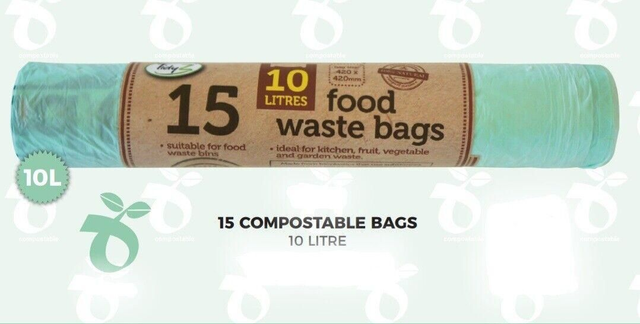 10 Litre Caddy Biodegradable Food Waste Compostable Bags Kitchen Bin 15bags