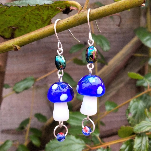Blue Mushroom Earrings 