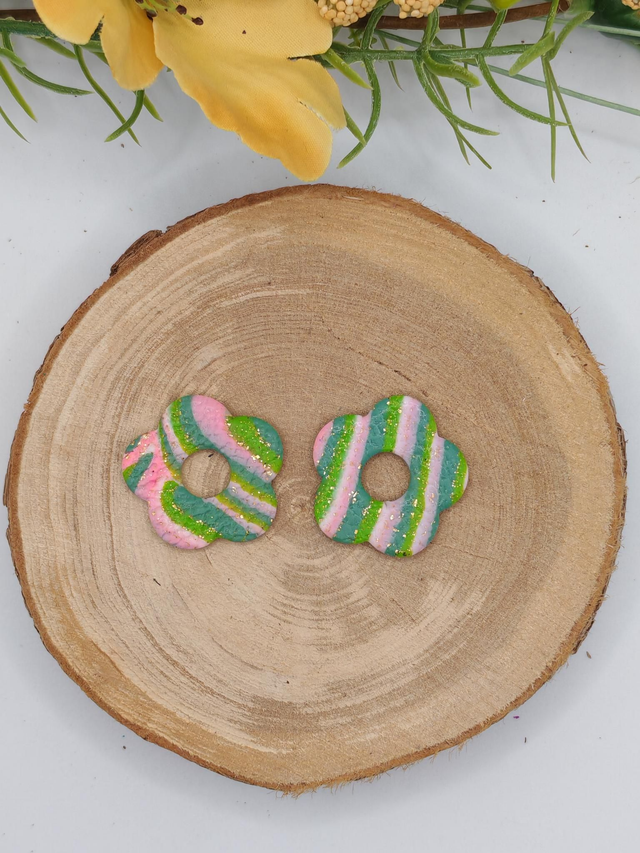 Fleurs amaya rayées vert/rose 