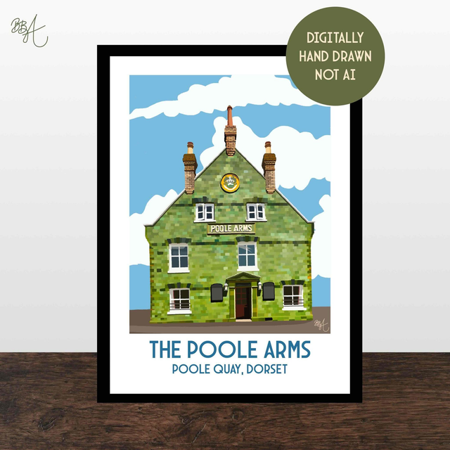 Poole Arms, Poole Quay, Travel Poster Print - Vintage Style Dorset Wall Art