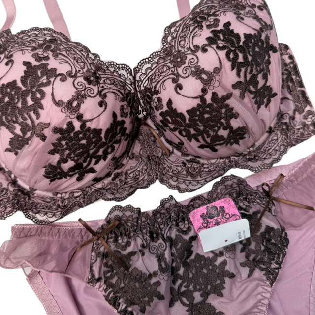 regal purple and brown floral embroidered bra and underwear set UK 34D