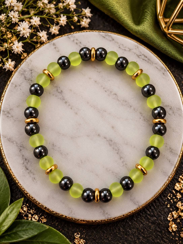 Bracelet mixte unique en perles de verre et hématite
