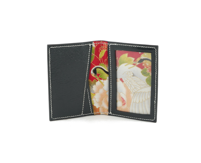 Porte-Cartes MADO Noir Brillant avec doublure tissu japonais motif grues