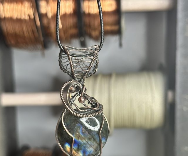 Labradorite pure copper wrapped pendant 