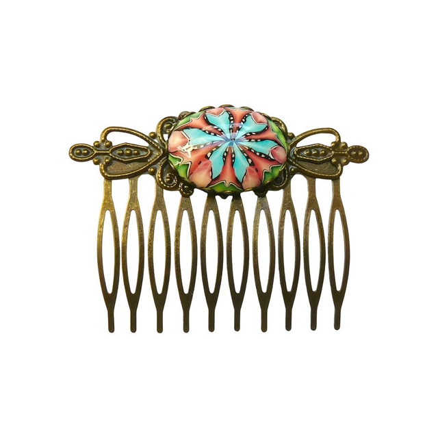 Peigne à cheveux rétro mandala rose bleu