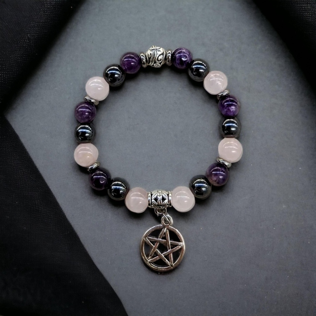 Sommeil / Insomnie/ Bracelet Améthyste, Quartz rose et Hématite - 8mm