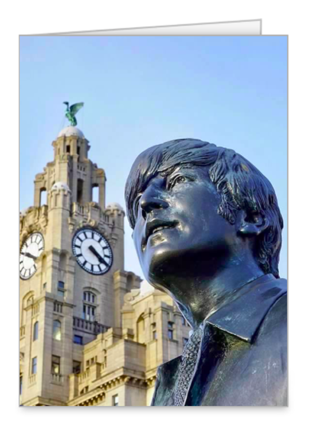 John Lennon Statue at The Liver Building luxury notecard