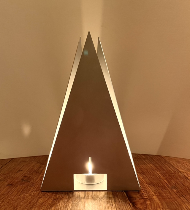 Tall pyramid candle holder / table sculpture (candle or LED sphere included). 