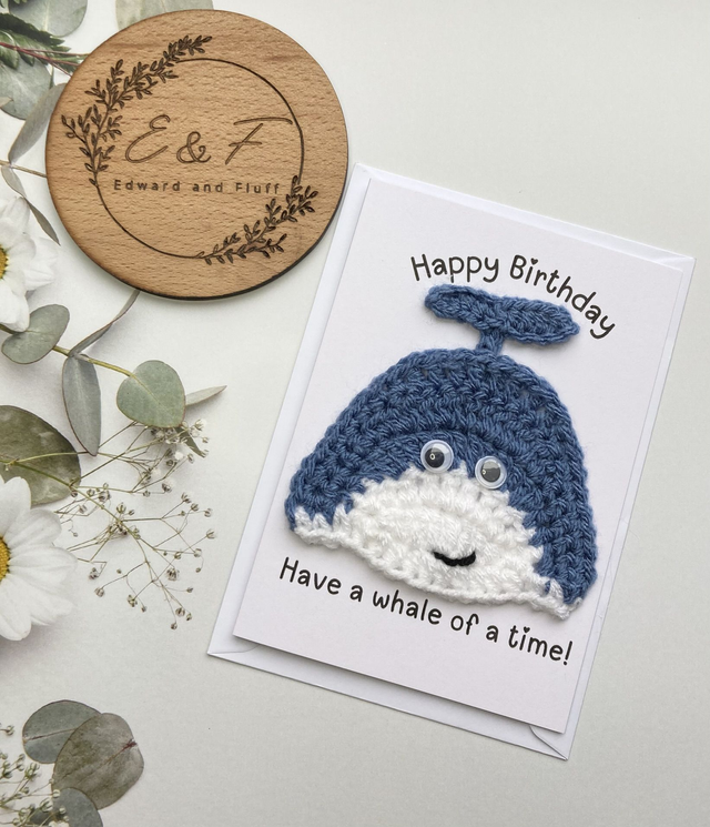 Birthday card, Happy Birthday, Whale card, Pun birthday card, Funny card, Handmade Crochet card 