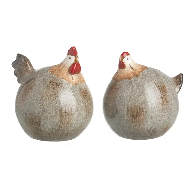 Large Round Ceramic Cockerel &amp; Hen